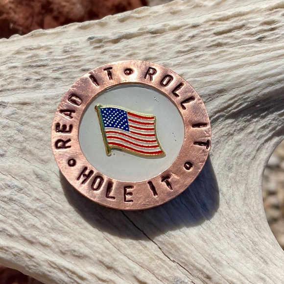 Stamped Copper American Flag Pin Golf Ball Marker - Picture 1 of 3